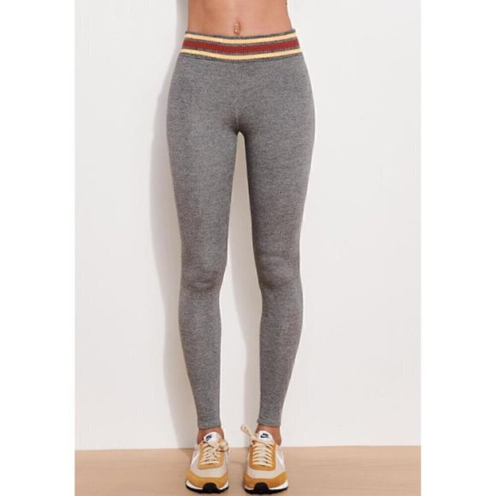 Sundry Gray Leggings with Maroon & Mustard Stripe Waistband